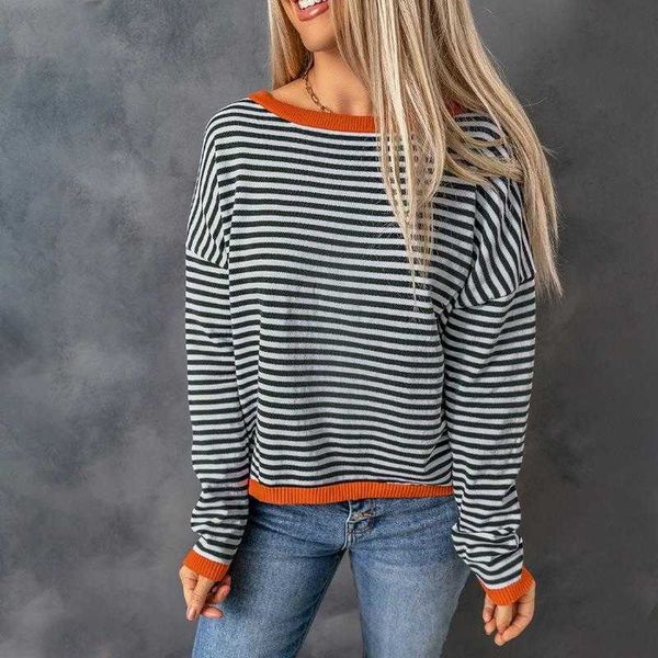 contrast color trim striped off shoulder sweater womens loose all matching long sleeve top, White;black
contrast color trim striped off shoulder sweater womens loose all matching long sleeve top, White;black
