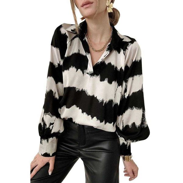 black striped lapel balloon sleeve chiffon shirt for women spring loose fitting versatile blouse, White
black striped lapel balloon sleeve chiffon shirt for women spring loose fitting versatile blouse, White