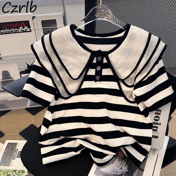 women's tshirt blackwhite striped tshirt peter pan collar simple sweet korean style ins chic thin allmatch summer fashion casual girl 2, White
women's tshirt blackwhite striped tshirt peter pan collar simple sweet korean style ins chic thin allmatch summer fashion casual girl 2, White