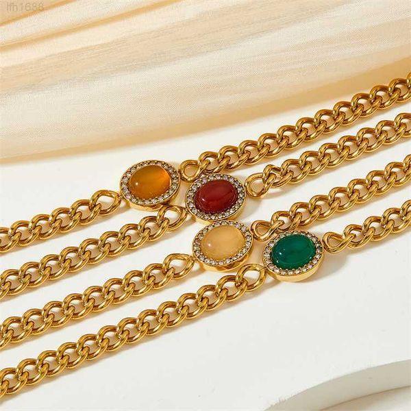 national style agate natural stone oval pendant 18k gold plated stainless steel cuban link chain gemstone bracelet, Golden;silver
national style agate natural stone oval pendant 18k gold plated stainless steel cuban link chain gemstone bracelet, Golden;silver
