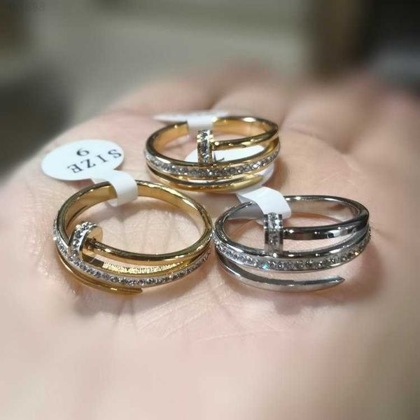 simple fashion brand jewelry stainless steel 18k gold plated diamonds zircons classic wedding nail rings for women and men, Silver
simple fashion brand jewelry stainless steel 18k gold plated diamonds zircons classic wedding nail rings for women and men, Silver