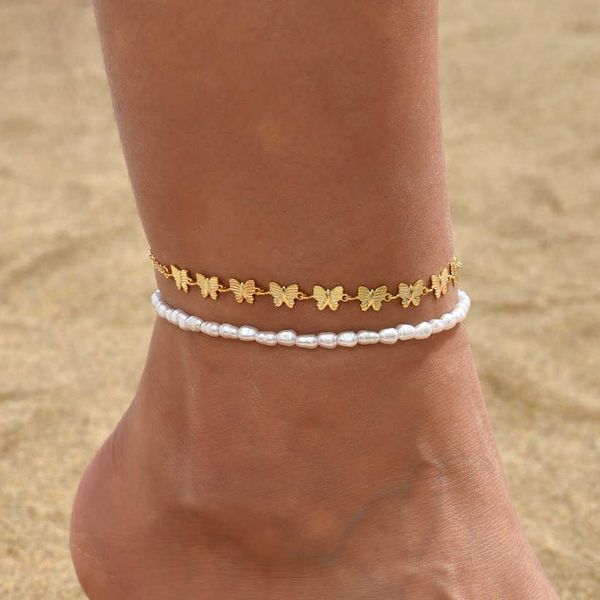 anklets bohemian simulated pearl chain anklet bracelet for women double layer gold color butterfly anklets summer on foot jewelry aa230512, Red;blue
anklets bohemian simulated pearl chain anklet bracelet for women double layer gold color butterfly anklets summer on foot jewelry aa230512, Red;blue