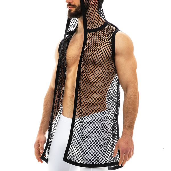 men' tank men fashion shirt mesh perspective solid cardigan trend casual vests sleeveless hooded jacket streetwear camisas 230512, White;black
men' tank men fashion shirt mesh perspective solid cardigan trend casual vests sleeveless hooded jacket streetwear camisas 230512, White;black