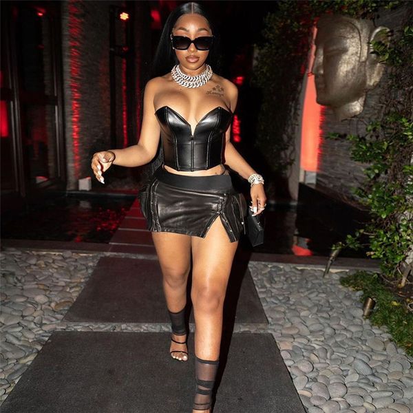 two piece dress fashion black pu leather skirts 2 set women off the shouder crop pockets skinny club outfits sets y2k 230512, White
two piece dress fashion black pu leather skirts 2 set women off the shouder crop pockets skinny club outfits sets y2k 230512, White