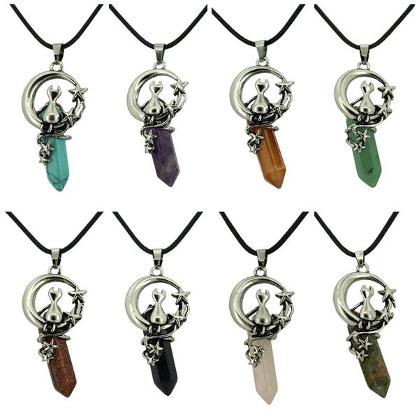 wholesale pendant necklace fashionable various hexagonal crystal gemstone with alloy star moon cat necklace, Silver
wholesale pendant necklace fashionable various hexagonal crystal gemstone with alloy star moon cat necklace, Silver