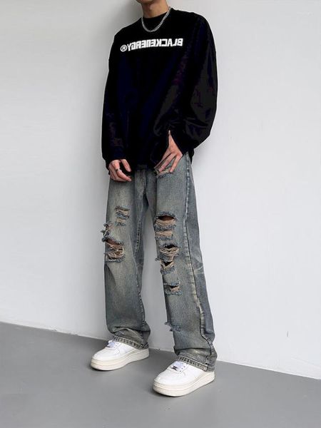 men's jeans foufurieux summer chic hip hop man korean fashion straight pants american streetwear y2k vintage wide leg ripped trousers, Blue
men's jeans foufurieux summer chic hip hop man korean fashion straight pants american streetwear y2k vintage wide leg ripped trousers, Blue