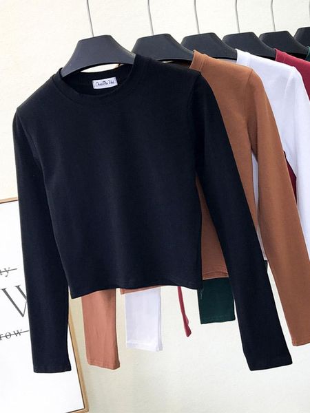 t-shirt black cotton women's clothing oneck long sleeve navel autumn base women's clothing fashion casual ropa mujer, White
t-shirt black cotton women's clothing oneck long sleeve navel autumn base women's clothing fashion casual ropa mujer, White