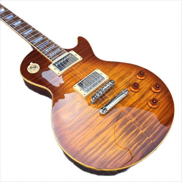 smoky electric guitar with yellow lulu edge, tiger pattern veneer, light jade twist lp guitar 168
smoky electric guitar with yellow lulu edge, tiger pattern veneer, light jade twist lp guitar 168
