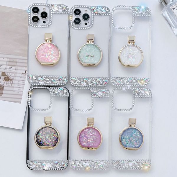 Image of Luxury Designer Glitter quicksand Water drill Phone Cases For iPhone 14 13 12 11 Pro Max 14Plus SE2022 XSMAX XR Case Perfume Bottle holder Phone Stand Case