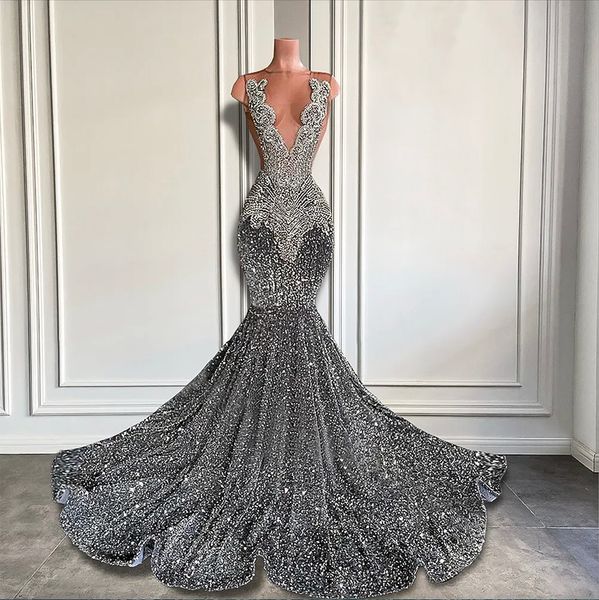 new sparkly silver mermaid prom dresses sheer o-neck beads crystal diamond sequined graduation party gowns evening gown robe, Black
new sparkly silver mermaid prom dresses sheer o-neck beads crystal diamond sequined graduation party gowns evening gown robe, Black