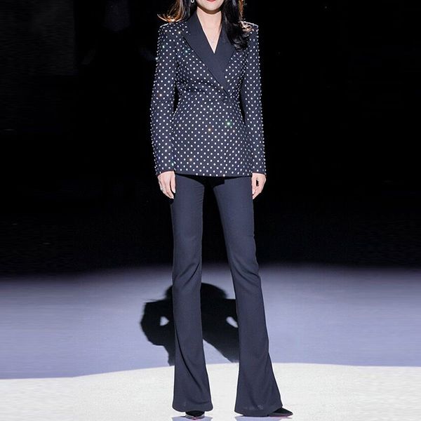 high-quality office lady classic suits rhinestone double breasted black blazer and flare pants, White;black
high-quality office lady classic suits rhinestone double breasted black blazer and flare pants, White;black