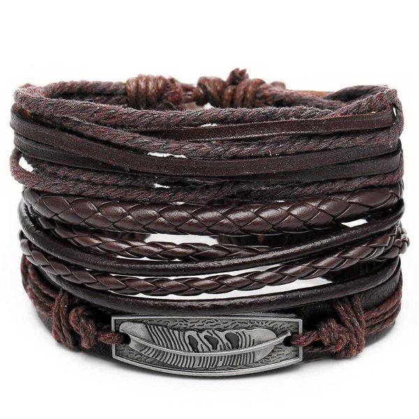 black mens leather bracelet creative simple feather braided suit four piece set, Golden;silver
black mens leather bracelet creative simple feather braided suit four piece set, Golden;silver