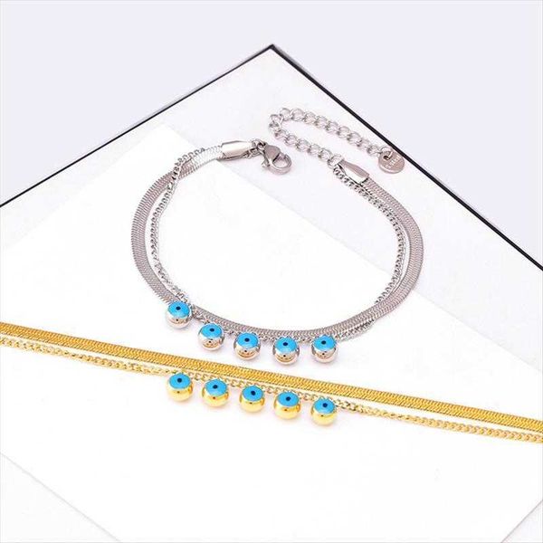 ornament blue magic eye bracelet small beads double layer simple all match stainless steel wholesale, Golden;silver
ornament blue magic eye bracelet small beads double layer simple all match stainless steel wholesale, Golden;silver