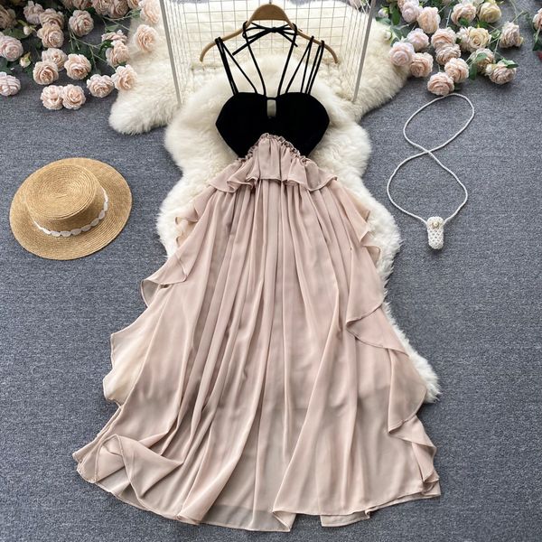 new vintage casual dresses spring autumn sweet french dress super fairy holiday irregular suspender dresses fashion seaside beach stitching, Black;gray
new vintage casual dresses spring autumn sweet french dress super fairy holiday irregular suspender dresses fashion seaside beach stitching, Black;gray