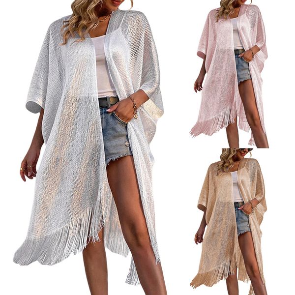 swimwear ladies summer loose shawl cardigan women solid color vneck half sleeve tassels hem midlength beach bikini coverup, White;black
swimwear ladies summer loose shawl cardigan women solid color vneck half sleeve tassels hem midlength beach bikini coverup, White;black