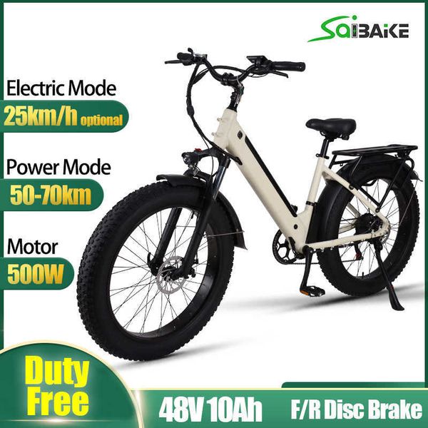 Image of Duty Free Electric Bike 500W 48V 10AH Lithium Battery 4.0 Fat Ebike Fatbike Adult Bikes 7-Speed City Bike Adult 26inch e bike