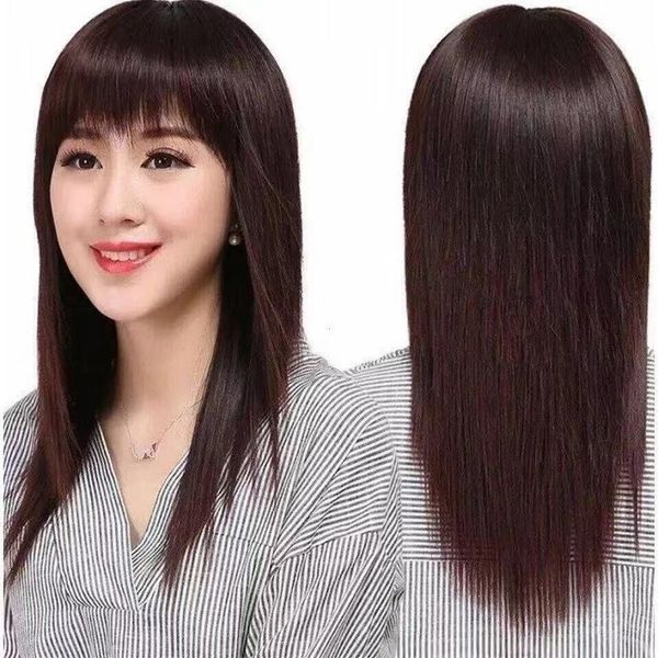 wigs woman 45cm long straight hair woman oblique bangs in long hair full head set, Black
wigs woman 45cm long straight hair woman oblique bangs in long hair full head set, Black