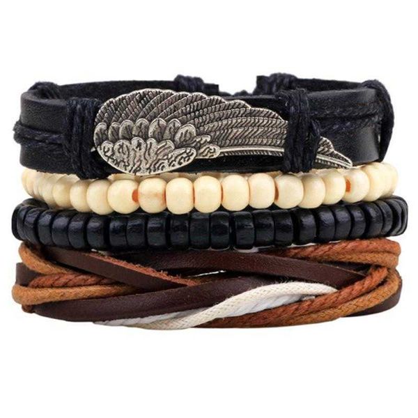 vintage wings multi strand layer adjustable leather beaded bracelet hand woven mens ornament wholesale, Black
vintage wings multi strand layer adjustable leather beaded bracelet hand woven mens ornament wholesale, Black