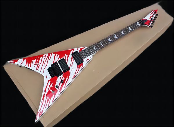white v shaped electric guitar with blood pattern,floyd rose,rosewood fingerboard,can be customized as request2369
white v shaped electric guitar with blood pattern,floyd rose,rosewood fingerboard,can be customized as request2369