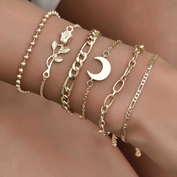 crescent rose multi layer metal chain bracelet element fashion six piece set, Black
crescent rose multi layer metal chain bracelet element fashion six piece set, Black