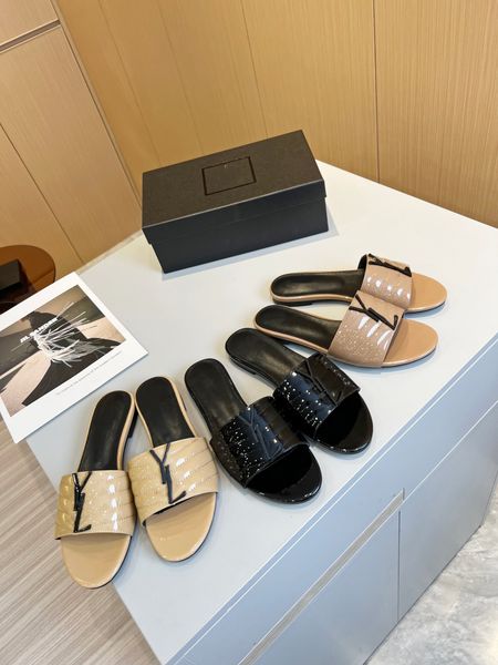 designer slipper womens flat shoes fashion slipper genuine leather womens beach shoes luxury slipper, Black