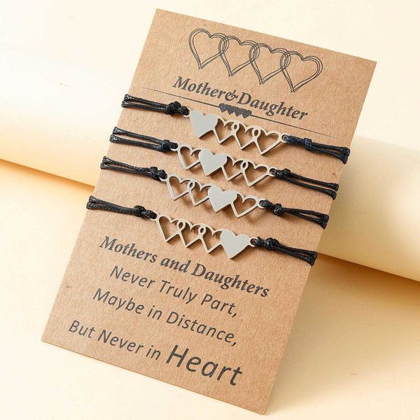 stainless steel heart shaped bracelet mothers day parent child card handmade wax line woven 4 piece set, Golden;silver
stainless steel heart shaped bracelet mothers day parent child card handmade wax line woven 4 piece set, Golden;silver