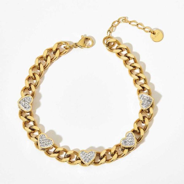 french retro gold bracelet cold link high grade temperament wild stainless steel zircon chain heart, Black
french retro gold bracelet cold link high grade temperament wild stainless steel zircon chain heart, Black