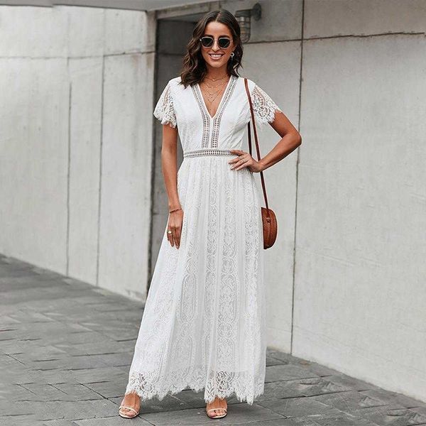 spring and autumn v neck long dress womens solid color lace short sleeve, Black;gray
spring and autumn v neck long dress womens solid color lace short sleeve, Black;gray