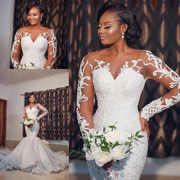 2020 sheer neck illusion long sleeve mermaid wedding dresses lace applique outdoor african trumpet bride wedding vestido de noiva260d, White
2020 sheer neck illusion long sleeve mermaid wedding dresses lace applique outdoor african trumpet bride wedding vestido de noiva260d, White