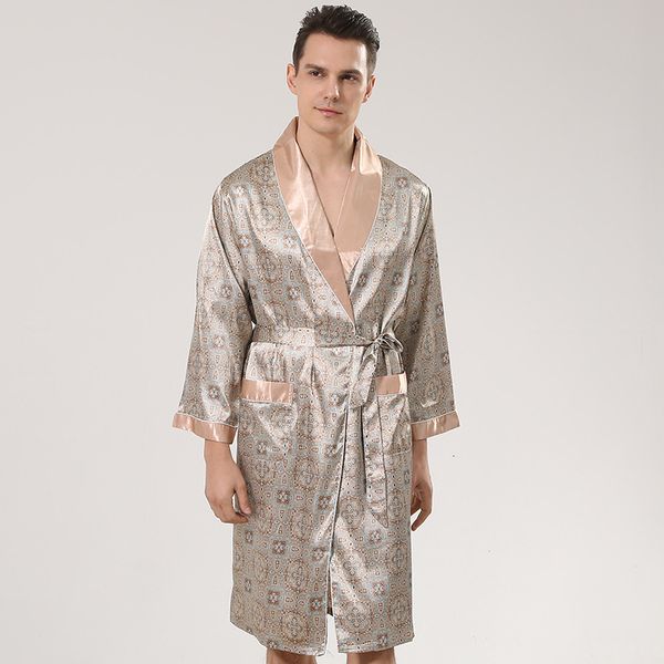 men's robes 5xl 4xl men robe silk bathrobe soft cozy long sleeve nightgown onepiece kimono men bath gown printed robes home satin sleep