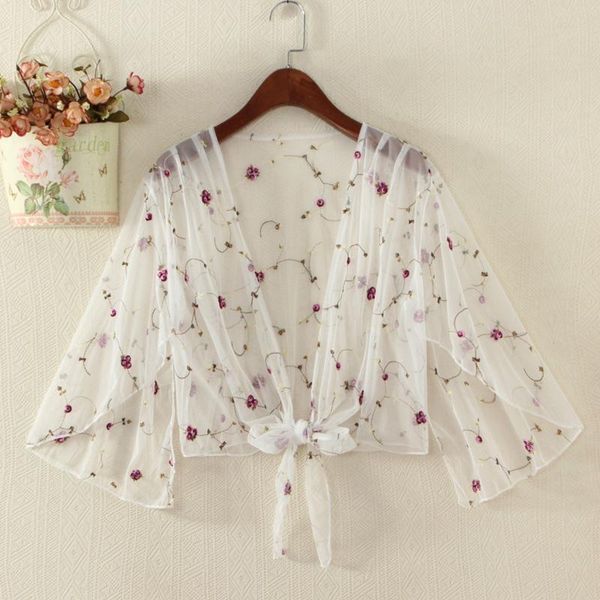 t-shirt women mesh sheer cover ups shirts floral embroidery long sleeve seethrough cardigan blouse beach boho shawl bathing suit, White
t-shirt women mesh sheer cover ups shirts floral embroidery long sleeve seethrough cardigan blouse beach boho shawl bathing suit, White