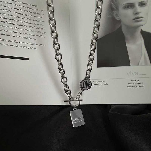 titanium steel colorless european and american hip hop hanging tag necklace for men and women's trendy cool style sweater collar chain, Silver
titanium steel colorless european and american hip hop hanging tag necklace for men and women's trendy cool style sweater collar chain, Silver