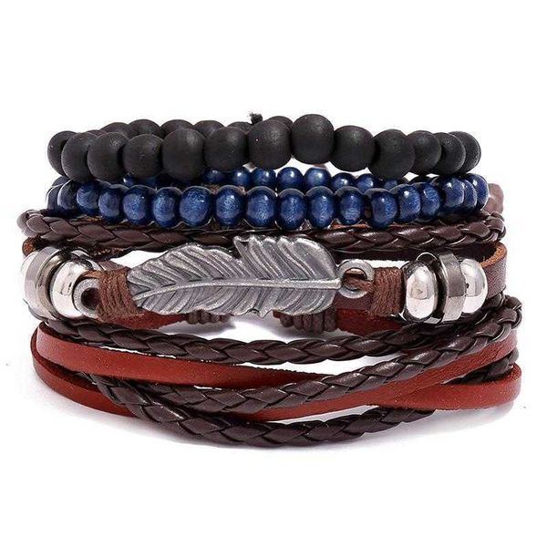 ornament vintage weave feather cattle leather bracelet diy four piece mens accessories, Golden;silver
ornament vintage weave feather cattle leather bracelet diy four piece mens accessories, Golden;silver