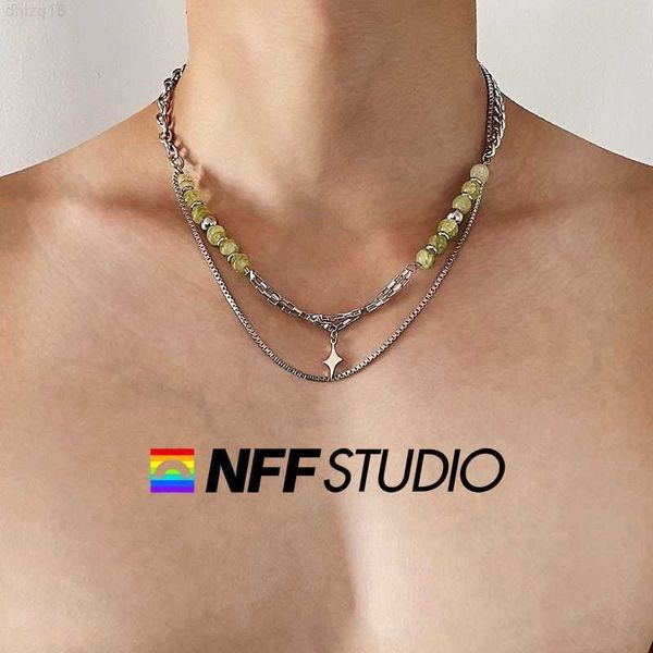 european and american ice cracking blue green beads double layer titanium steel necklace for men junior high end light luxury tidal star gla, Silver
european and american ice cracking blue green beads double layer titanium steel necklace for men junior high end light luxury tidal star gla, Silver
