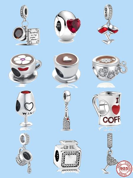 925 sterling silver charms for pandora jewelry beads pendant women bracelets beads wine glass dangle red heart solitaire clip, Black