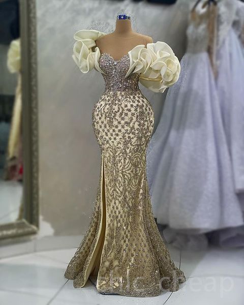 

Aso Ebi 2023 Arabic Champagne Mermaid Prom Dress Beaded Crystals Evening Formal Party Second Reception Birthday Engagement Gowns Dresses Robe de Soiree SH032, Same as image