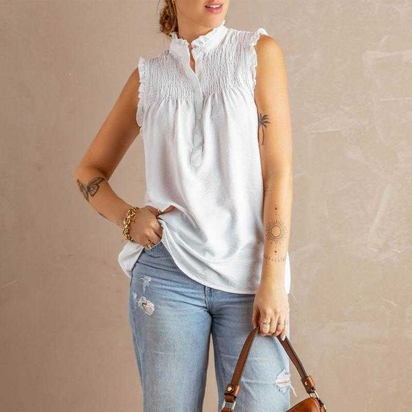 womens outer vest t shirt summer high neck button frill loose casual top, White
womens outer vest t shirt summer high neck button frill loose casual top, White