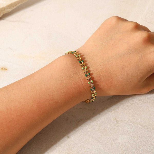 ins womens bracelet gold green drop olive leaf stainless steel fashion style ornament, Golden;silver
ins womens bracelet gold green drop olive leaf stainless steel fashion style ornament, Golden;silver