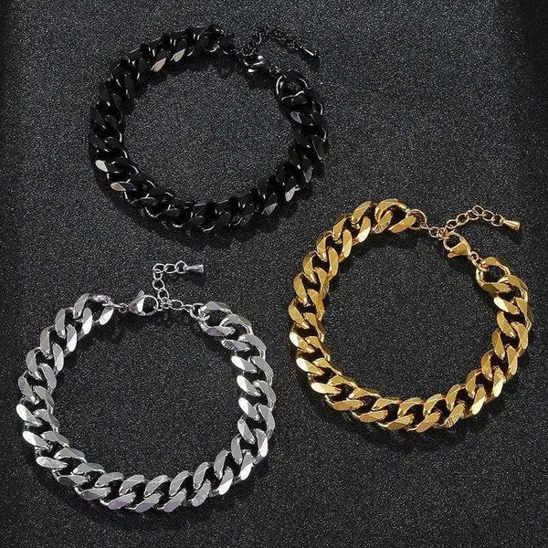 metal ornament chains simple fashion thick type flat cuban link stainless steel bracelet, Black
metal ornament chains simple fashion thick type flat cuban link stainless steel bracelet, Black