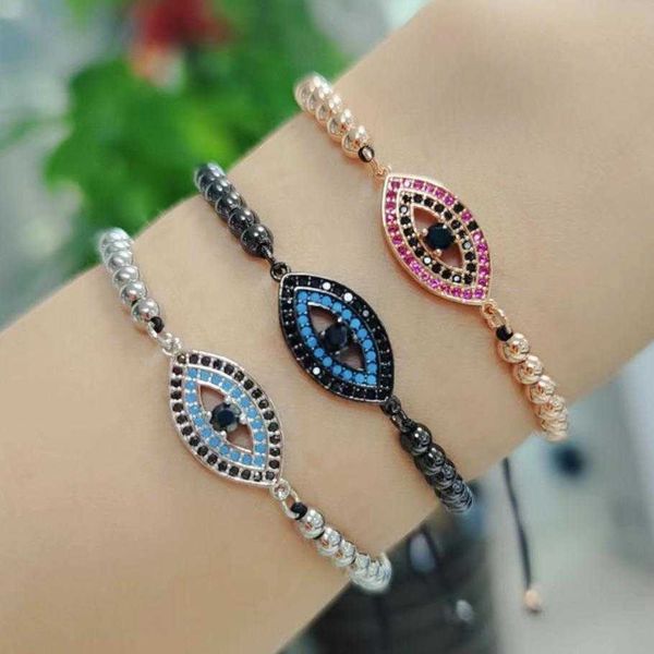 copper micro inlaid zircon strand devil eye bracelet beaded woven adjustable telescopic bracele, Black 
copper micro inlaid zircon strand devil eye bracelet beaded woven adjustable telescopic bracele, Black