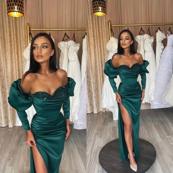 dark green sweetheart prom dresses thigh slit sleeves party evening dress sheath pleats long special occasion dress, Black
dark green sweetheart prom dresses thigh slit sleeves party evening dress sheath pleats long special occasion dress, Black