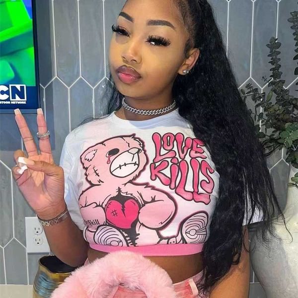 summer new style casual designer t shirt 2023 ins network red cute bear print navel exposed tee, White
summer new style casual designer t shirt 2023 ins network red cute bear print navel exposed tee, White