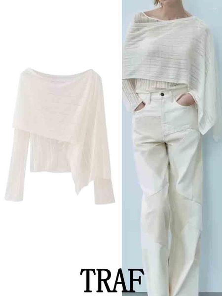 women's blouses 2023 woman asymmetric cape knitted blouse fashion long sleeve vintage spring elegant casual slim, White
women's blouses 2023 woman asymmetric cape knitted blouse fashion long sleeve vintage spring elegant casual slim, White