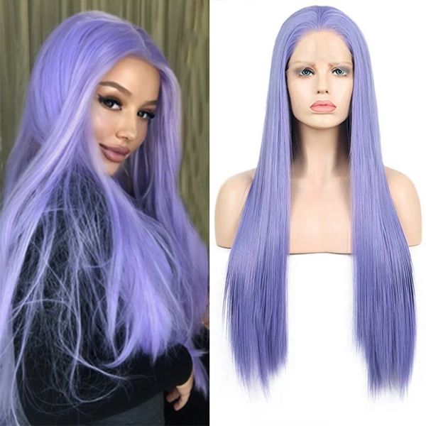light purple silky straight lace front wig natural hairline long hair middle part syntheic wigs cosplay daily use hair, Black
light purple silky straight lace front wig natural hairline long hair middle part syntheic wigs cosplay daily use hair, Black