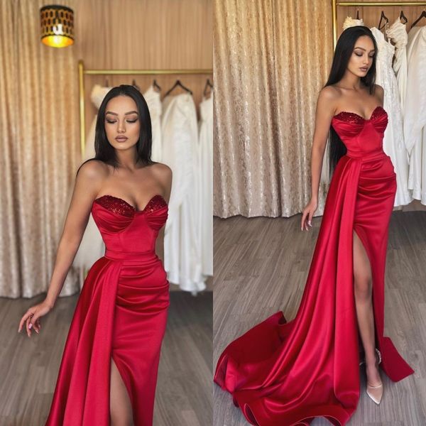 sweetheart sequins prom dresses thigh slit sleeves red party evening dress sheath pleats long special occasion dress, Black
sweetheart sequins prom dresses thigh slit sleeves red party evening dress sheath pleats long special occasion dress, Black