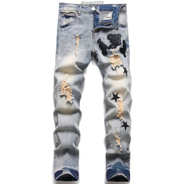 mens jeans designer amirs denim tears pants perforated patch trendy elastic stacked versatile 's slim pencil 104st3, Blue
mens jeans designer amirs denim tears pants perforated patch trendy elastic stacked versatile 's slim pencil 104st3, Blue