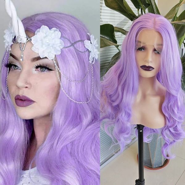 long purple hair natural wave synthetic wig body wavy violet glueless fiber lace front wigs cosplay makeup women use, Black
long purple hair natural wave synthetic wig body wavy violet glueless fiber lace front wigs cosplay makeup women use, Black
