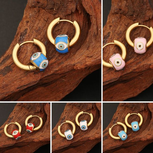 

Colorful Enameled Evil Eye Beads Charm Earring 18K Gold Plated Stainless Steel Earrings Jewelry for Women Gift