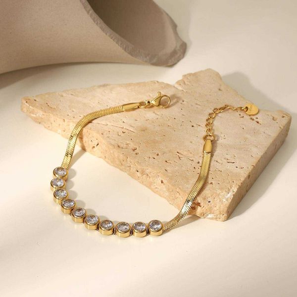 fashion retro ins style gold chain plated stainless steel inlaid round zircon flat snake bracelet womens, Black
fashion retro ins style gold chain plated stainless steel inlaid round zircon flat snake bracelet womens, Black