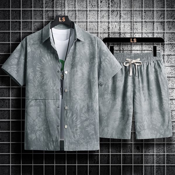 men's tracksuits summer mens short sleeve shirt set hawaiian style casual shirt and shorts two piece set male sports suit loose big siz, Gray 
men's tracksuits summer mens short sleeve shirt set hawaiian style casual shirt and shorts two piece set male sports suit loose big siz, Gray